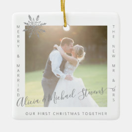 2 foto's Eerste Kerstmis Mr. en Mrs. echtpaar Keramisch Ornament