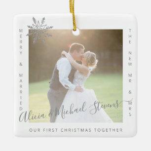 2 foto's Eerste Kerstmis Mr. en Mrs. echtpaar Keramisch Ornament