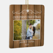 2 foto's Eerste Kerstmis Samen Hout Graan Tegels Keramisch Ornament (Rechts)