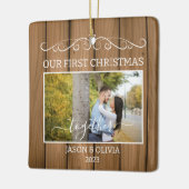 2 foto's Eerste Kerstmis Samen Hout Graan Tegels Keramisch Ornament (Links)