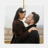 2 foto's Eerste Kerstmis Samen Hout Graan Tegels Keramisch Ornament (Achterkant)