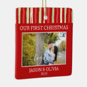 2 foto's Eerste Kerstmis samen Rode Groene Streep Keramisch Ornament (Rechts)