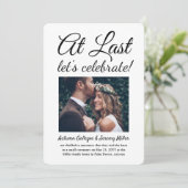 2 Foto's Eindelijk Bruiloft Receptie Feestviering Kaart (Staand voorkant)