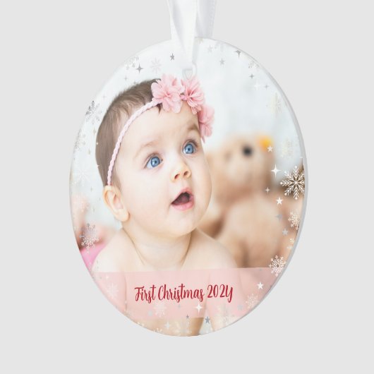 2 Foto's Elegant First Kerstmis Baby Snowflakes Ornament (voorkant)