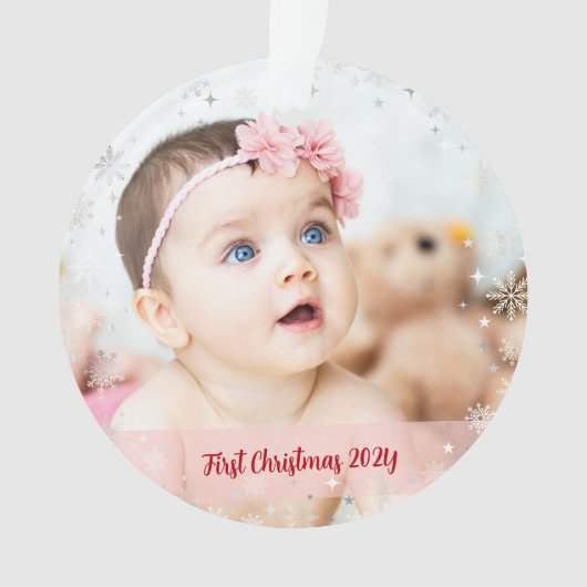 2 Foto's Elegant First Kerstmis Baby Snowflakes Ornament (voorkant)