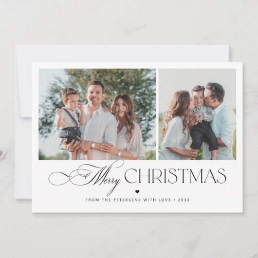 2 foto's elegant typografisch script Vrolijk kerst Feestdagenkaart (Voorkant)
