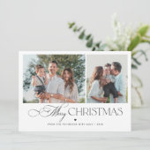 2 foto's elegant typografisch script Vrolijk kerst Feestdagenkaart (Staand voorkant)