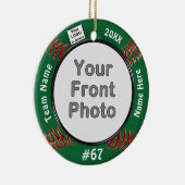 2 Foto's en Logo Softball-Ornamenten, uw KLEUREN Keramisch Ornament (Rechts)