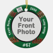 2 Foto's en Logo Softball-Ornamenten, uw KLEUREN Keramisch Ornament (Voorkant)