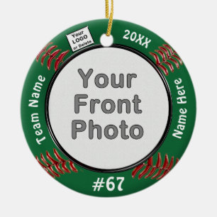 2 Foto's en Logo Softball-Ornamenten, uw KLEUREN Keramisch Ornament
