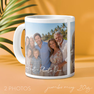 2 foto's en minimale tekstoverlay met script grote koffiekop