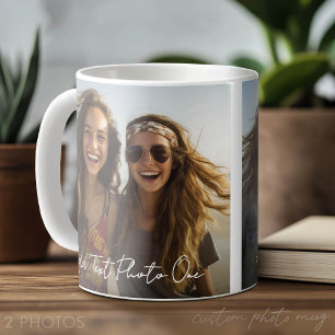 2 foto's en minimale tekstoverlay met script koffiemok