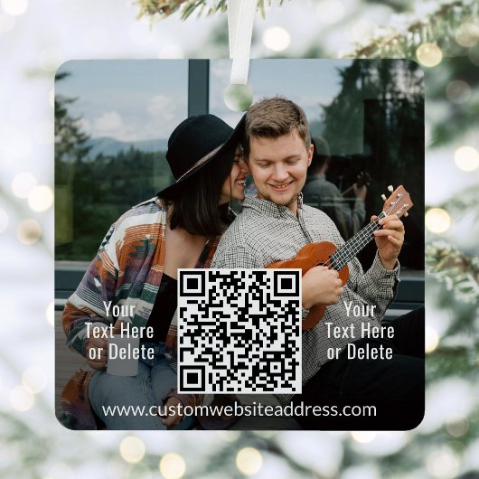 2 Foto's en QR-codes Scannable Website Link Square Metalen Ornament