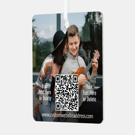 2 Foto's en QR-codes Scannable Website Link Square Metalen Ornament (Voorkant links)