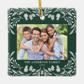 2 foto's Familie Winter Groen Kerstmis Keramisch Ornament (Voorkant)