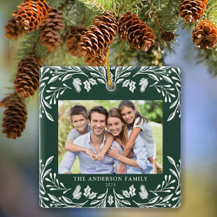 2 foto's Familie Winter Groen Kerstmis Keramisch Ornament