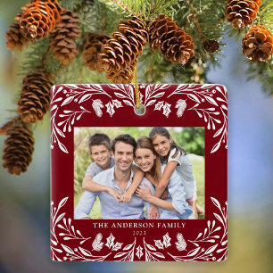 2 foto's Familie Winter Groen Rood Kerstmis Keramisch Ornament