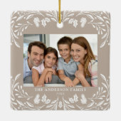 2 foto's Familie Winter Groen Tan Kerstmis Keramisch Ornament (Achterkant)