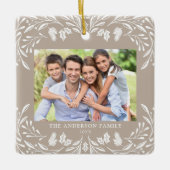 2 foto's Familie Winter Groen Tan Kerstmis Keramisch Ornament (Voorkant)