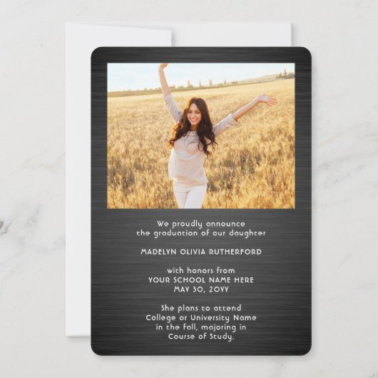 2 Foto's Geborsteld Zwart en Wit Script Afstuderen Aankondiging (Achterkant)