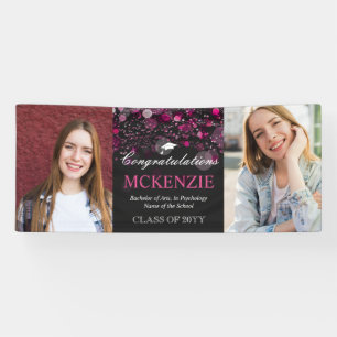 2 foto's Gefeliciteerd Roze Bokeh Afstuderen Spandoek