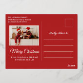 2 foto's geloven in Kerstmagie familie rood Folie Feestdagen Briefkaart (Achterkant)