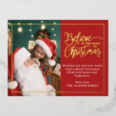 2 foto's geloven in Kerstmagie familie rood Folie Feestdagen Briefkaart (Voorkant)