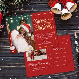 2 foto's geloven in Kerstmagie familie rood Folie Feestdagen Briefkaart