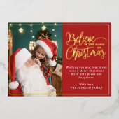 2 foto's geloven in Kerstmagie familie rood Folie Feestdagenkaart (Voorkant)