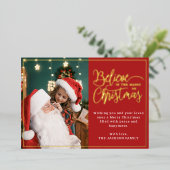 2 foto's geloven in Kerstmagie familie rood Folie Feestdagenkaart (Staand Voorkant)