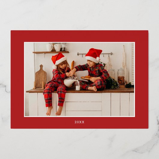 2 foto's geloven in Kerstmagie familie rood Folie Feestdagenkaart (Achterkant)