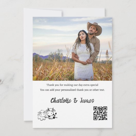 2 foto's gepersonaliseerd dank moo bruiloft bedankkaart (Achterkant)