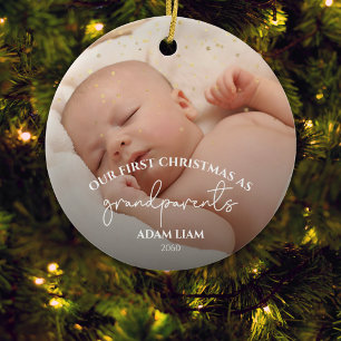 2 foto's Glitter Grootouders Eerste 1e Kerstmis Keramisch Ornament