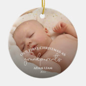 2 foto's Glitter Grootouders Eerste 1e Kerstmis Keramisch Ornament (Voorkant)