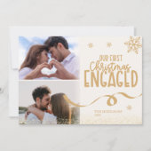 2 foto's Gold Glitter Eerste kerst verloofd Feestdagenkaart (Voorkant)
