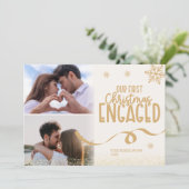 2 foto's Gold Glitter Eerste kerst verloofd Feestdagenkaart (Staand voorkant)