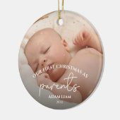 2 foto's Gold Glitter Eerste ouders 1e kerst Keramisch Ornament (Links)