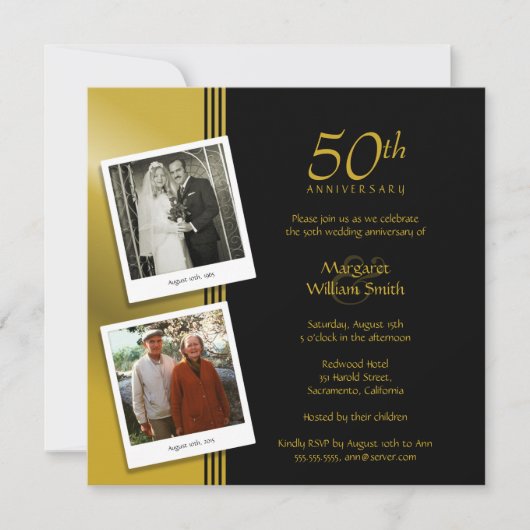 2 foto's Gouden 50-jarig Huwelijksjubileum Feestje Kaart (Voorkant)