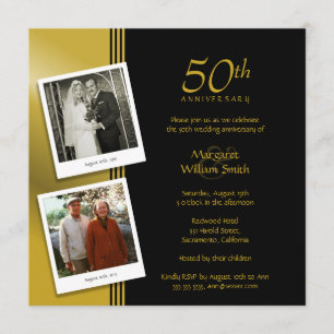 2 foto's Gouden 50-jarig Huwelijksjubileum Feestje Kaart