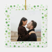 2 foto's Groene Polka Dot Eerste Kerstmis Samen Keramisch Ornament (Achterkant)