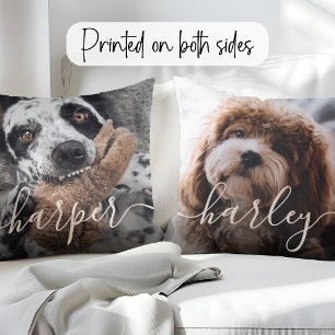 2 foto's & handgeschreven scriptnamen kussen