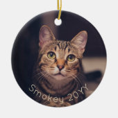 2 foto's huisdier naam & jaar Eenvoudige gouden ty Keramisch Ornament (Voorkant)