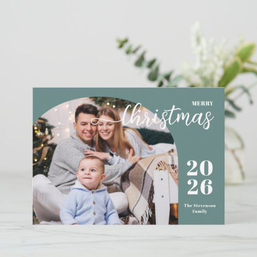 2 foto's Kerstboog modern minimalistisch Feestdagenkaart (Staand voorkant)