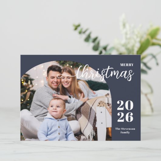 2 foto's Kerstboog modern minimalistisch Feestdagenkaart (Staand voorkant)