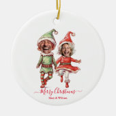 2 foto's Kerstelfjes Keramisch Ornament (Voorkant)