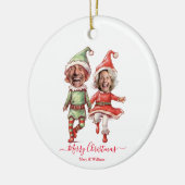 2 foto's Kerstelfjes Keramisch Ornament (Links)