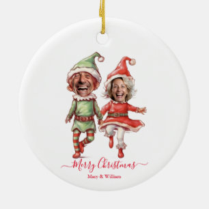 2 foto's Kerstelfjes Keramisch Ornament