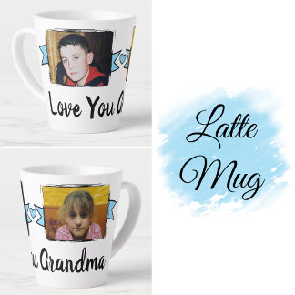 2 foto's lief oma blauwe latte mok