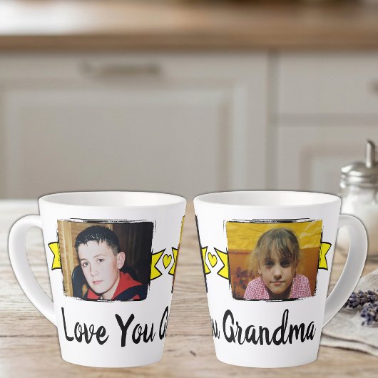 2 foto's lief oma gele latte mok
