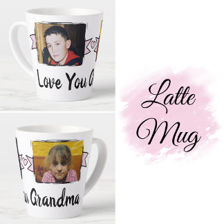 2 foto's lief oma roze latte mok
